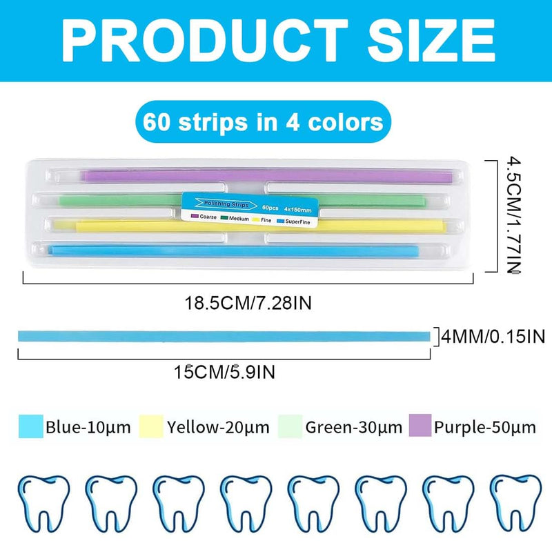 EIHI 60 Pieces Tooth Sandpaper for Spaces, Resistant Deep Cleaning Oral Hygiene, Tooth Sandpaper, Dental Sanding Strips, Teeth Polishing Finishing Gloss Contouring Tools Kit