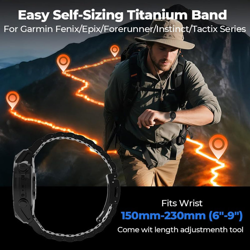 26mm Titanium Band for Tactix 8 51mm/Enduro 3 51 mm/Fenix 8/7/7X/6/6X, 22mm QuickFit Metal Strap for Venu 4 45mm/Fenix 8 47mm, 20mm No Gap Band for Fenix 8 43mm/Instinct E 40mm grey
