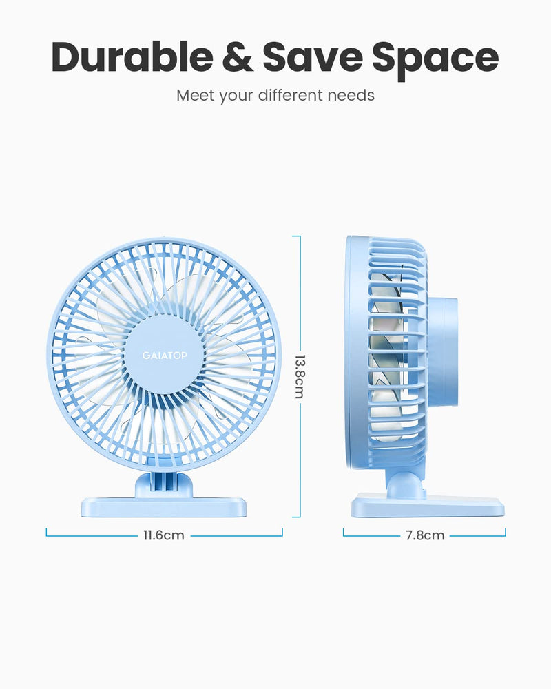 Gaiatop USB Desk Fan, Small But Powerful, Personal Portable Quiet 3 Speeds, Adjustment Mini Table Desktop for Better Cooling Home Office Car Indoor Outdoor Light blue