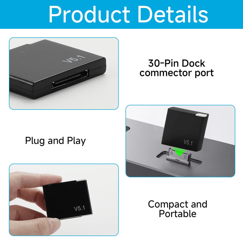 Bluetooth 5.1 30 Pin Bluetooth Adapter Receiver for Bose iPod Sounddock | for 30 pin iPod iPhone Music Docking Station, Digital Music System Home Entertainment Speakers (Not for Car and Motorcycles)
