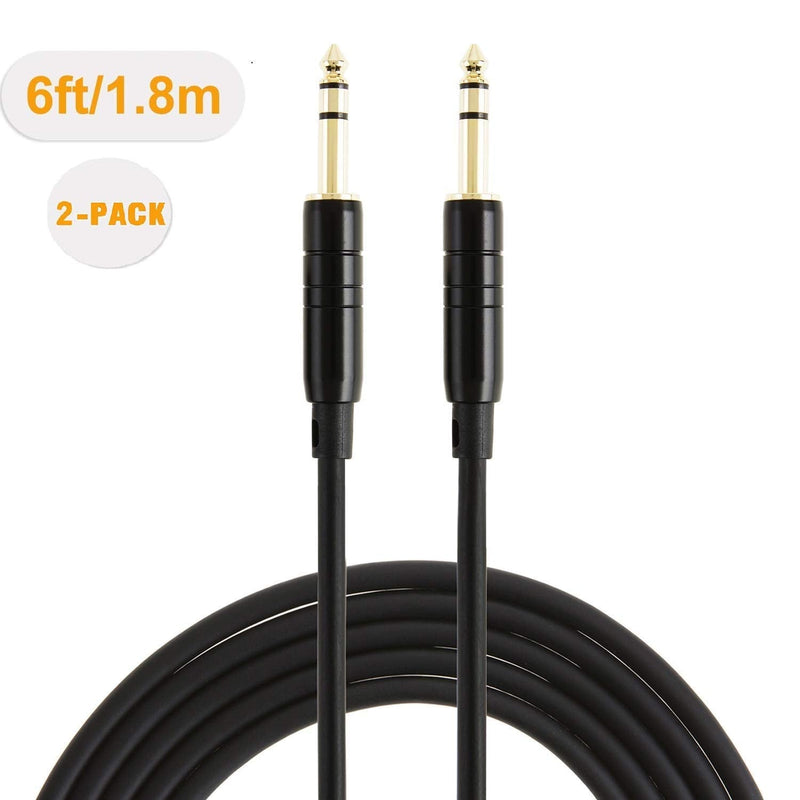 CableCreation 1/4’’ TRS Cable, [2-Pack 6FT] 1/4 Inch to 1/4 Inch 6.35mm Balanced Stereo Audio Cable for Studio Monitors,Mixer,Yamaha Speaker/Receiver,Black 6 Feet 2