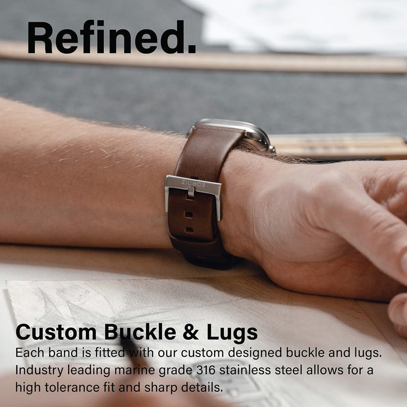 KORDIZ Modern Leather Band - Geniune Full-Grain Leather band compatible with Apple Watch band ULTRA 3 & ULTRA 2/1 [49mm] - Stylish and Durable Minimalist for Your Wrist - Rugged Patina Ultra Black (49mm) | Dark Brown