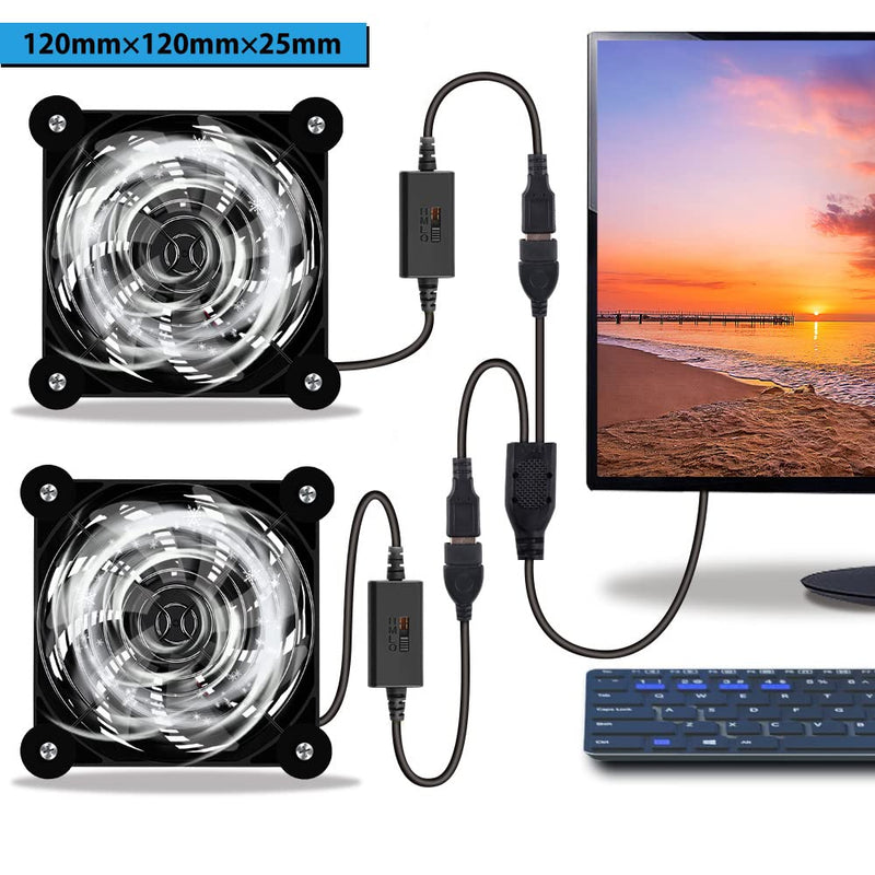 2Pack Quiet 120mm USB Fan Dual-Ball Bearings, USB Fan 5V, with L/M/H 3-Degree Speed Controller High Airflow Cooling Fan for Router Modem Receiver DVR Playstation Xbox TV Box 2Pack