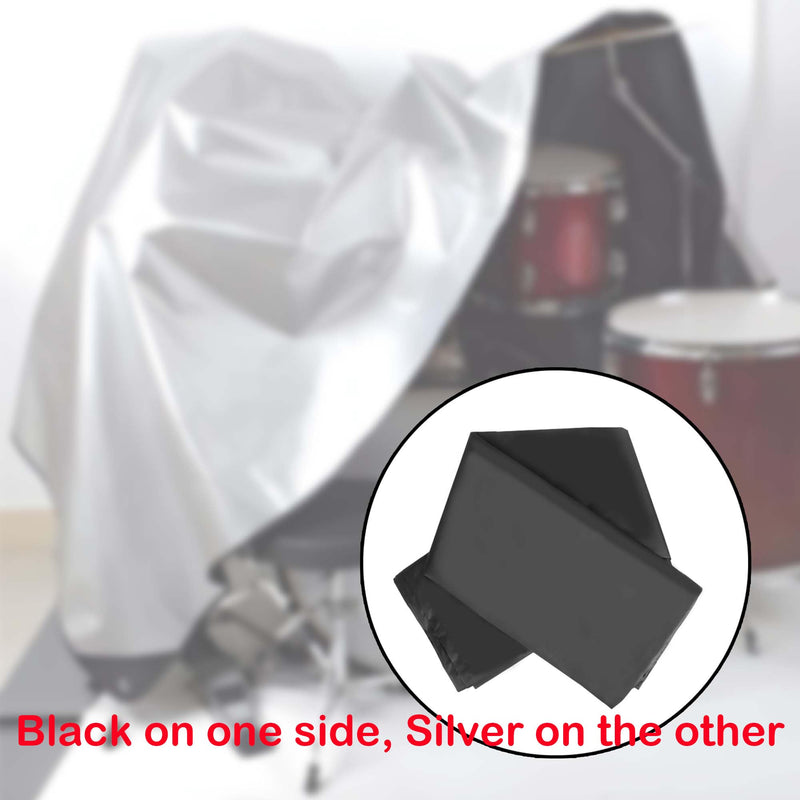 Drum Set Dust Cover, Waterproof Drum Cover 80 x 108 Inch Dust Cover with Sewn-in Weighted Corner Large Drum Shield for Electric Drum Accessories Musical Instruments, Black