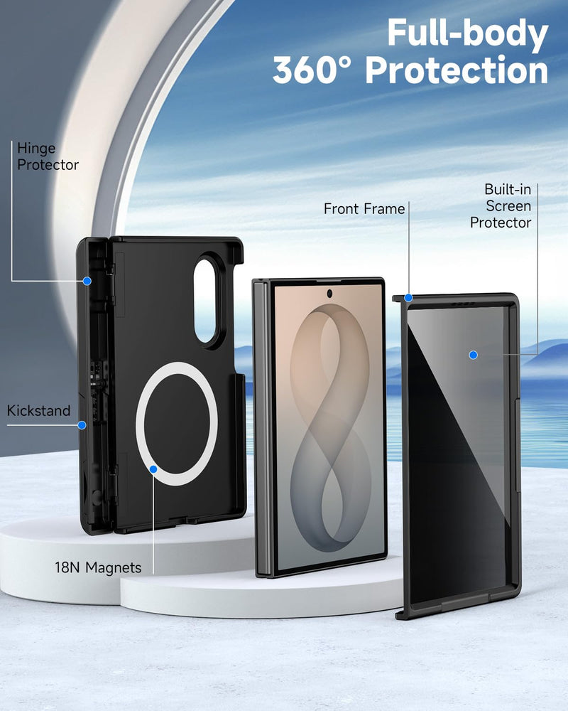 seacosmo for Samsung Galaxy Z Fold 8 Case with Stand Privacy Screen Black | Built-in Tempered Glass Protector, Hinge Protection, Kickstand, Magnetic, Full Body Phone Case for Galaxy Z Fold 8 (2026) Black Privacy