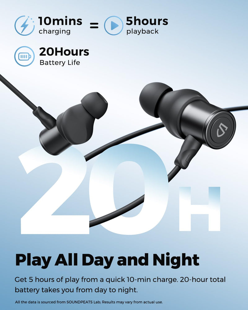 SoundPEATS Q40 HD - Sports Neckband Bluetooth Headphones - Black | LDAC Hi-Res Audio,Bluetooth 6.0, IP67 Waterproof Wireless Earbuds, 20H Playtime for Running Gym, Fast Charge Dual Pairing