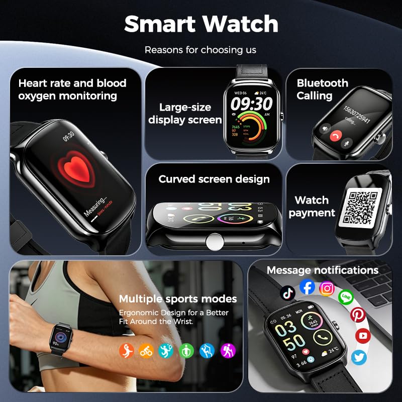 Smart Watch for Men,1.87" HD Touchscreen, Alexa Built-in, Fitness Tracker with Heart Rate/Sleep, Multi-Sport Modes Pedometer, Bluetooth Calling Smartwatch for Android/iOS for Daily Workout Black