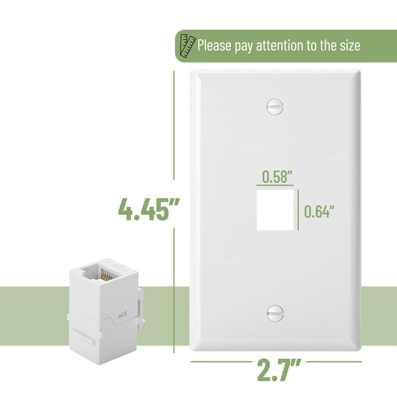 Bates- 1 Port Ethernet Wall Plate, 2 Pack, Ethernet Wall Outlet, RJ45 Wall Plate, Ethernet Wall Jack, Cat 6 Wall Plate and Jack, Ethernet Outlet, Cat6 Wall Plate, Network Wall Plate, Cat 5 Wall Plate