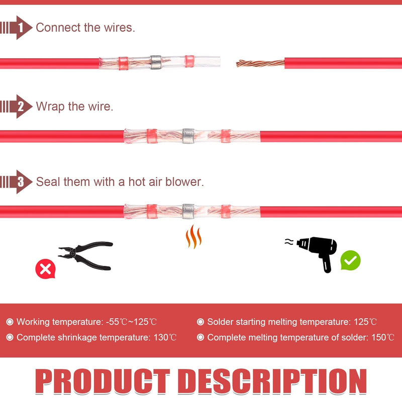 [AUSTRALIA] - Solder Connector with Heat Shrink Tube, Pack of 150 Solder Connectors, Red, AWG22-18 Cable Connectors, Waterproof Heat Shrink Tubing, Insulated Crimp Connectors, Butt Connector for Automotive, 150pcs Red AWG22-18 
