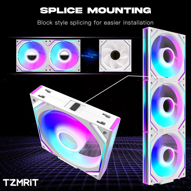 TZMRIT Interstellar-V2 Infinity Mirror ARGB PWM Fan 120 mm White, RGB Fan 120 mm, Triple Pack (White Reverse Flow) White Reverse Flow-V2