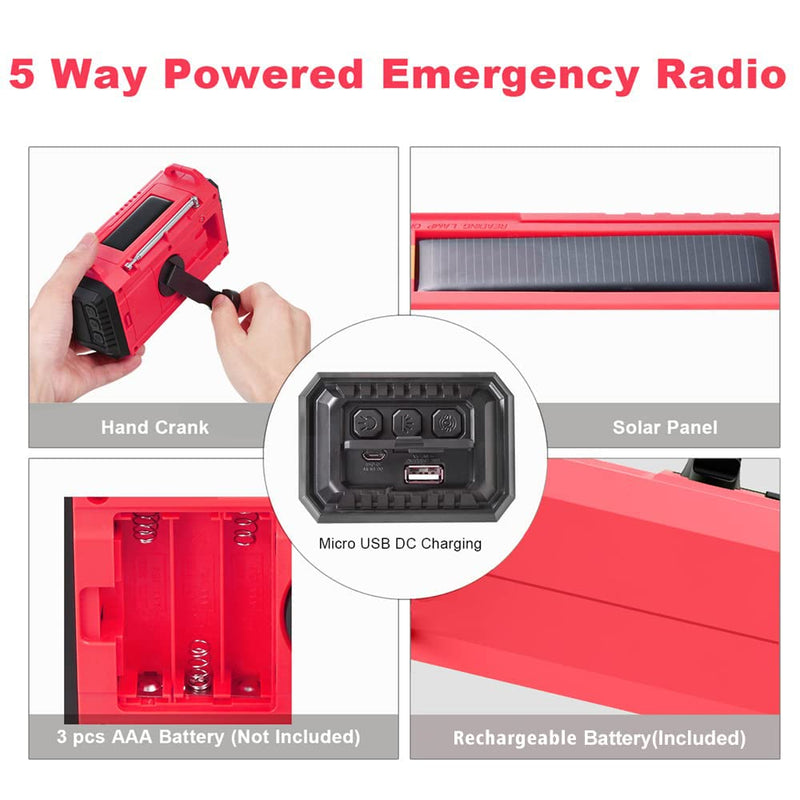 5000mAh Weather Alert Radio, AM/FM/SW/NOAA Radio, Solar Hand Crank Portable Survival Emergency Radio,Rechargeable Battery Power Bank USB Cellphone Charger,Camping Flashlight Lantern,SOS Alarm,Compass Red