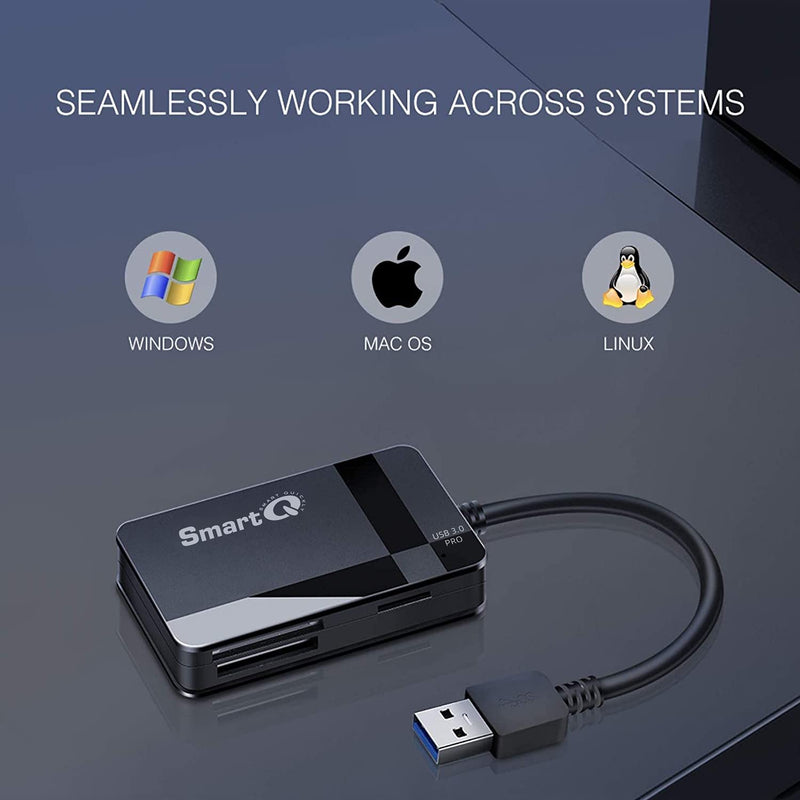 [AUSTRALIA] - SmartQ C368 Pro USB 3.0 Multi-Card Reader, Plug N Play, Apple and Windows Compatible, Powered by USB, Supports CF/SD/SDHC/SCXC/MMC/MMC Micro/RS MMC/Mini SD/Micro SD/MS Duo/MS Pro/MS Pro Pro Duo USB A 