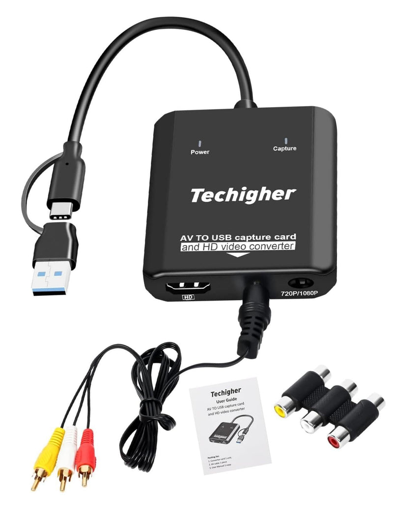 VHS to Digital Converter & RCA to HDMI Adapter USB Video Capture Card for VCR/DVD/AV/PS2/Wii,av to hdmi Converter to Display Output, wii hdmi Adapter,Save/Convert OldVideo (Optimized 2025) Optimized 2025