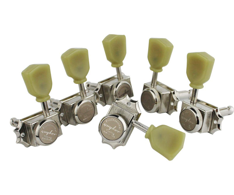 Guyker 6Pcs Guitar Locking String Tuning Pegs (3R + 3L) – 1:15 Vintage Deluxe Style Tuners Key Machine Heads Set with Keystone Knob Replacement for Les Paul Style Electric or Acoustic Guitar - Nickel