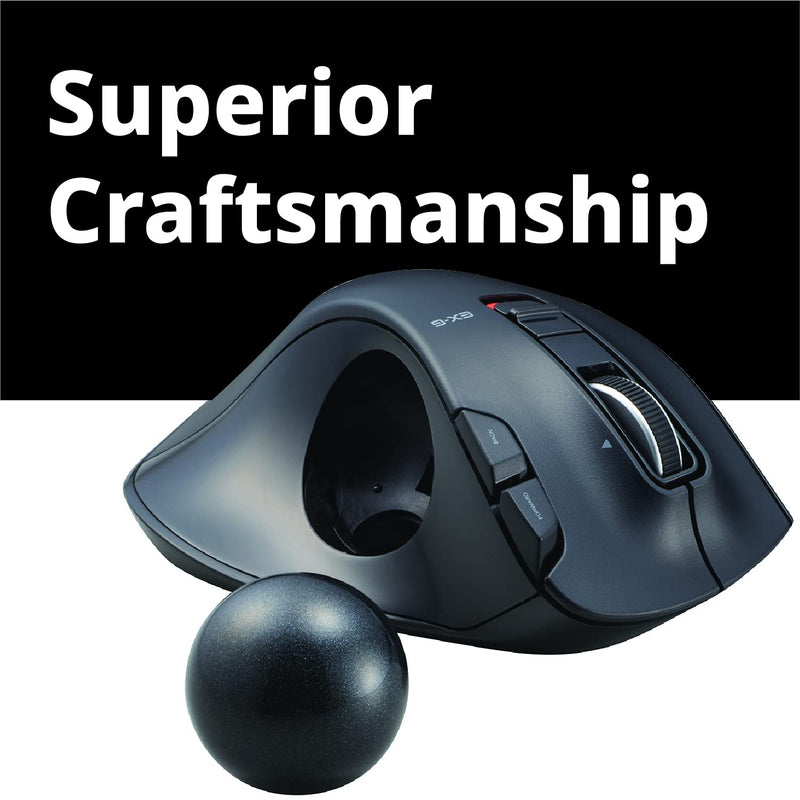 ELECOM EX-G Left-Handed Trackball Mouse, 2.4GHz Wireless, Thumb Control, 6-Button Function with Smooth Tracking, Ergonomic Design, Optical Gaming Sensor, Windows11, macOS (M-XT4DRBK)