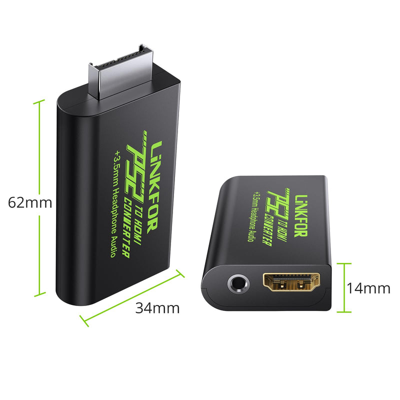 LiNKFOR PS2 to HDMI Converter for Playstation 2 PS2 to HDMI Adapter with 3.5mm Headphone Audio Jack for HDTV HDMI Monitor (PS2 to HDMI Converter)