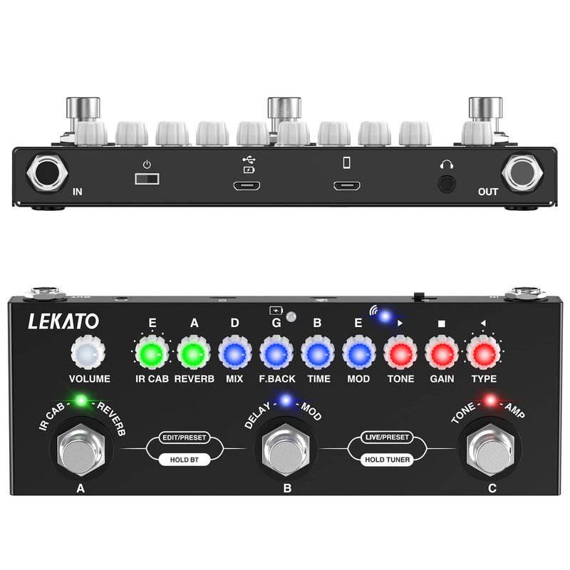 [AUSTRALIA] - LEKATO Multi Effects Guitar Pedal, with IR Loading 9 AMP Models, Delay Reverb Distortion Overdrive Pedal, Rechargable Electric Guitar Effects Multi Pedal Support Recording,Bluetooth 5.0 For Electric Guitar 