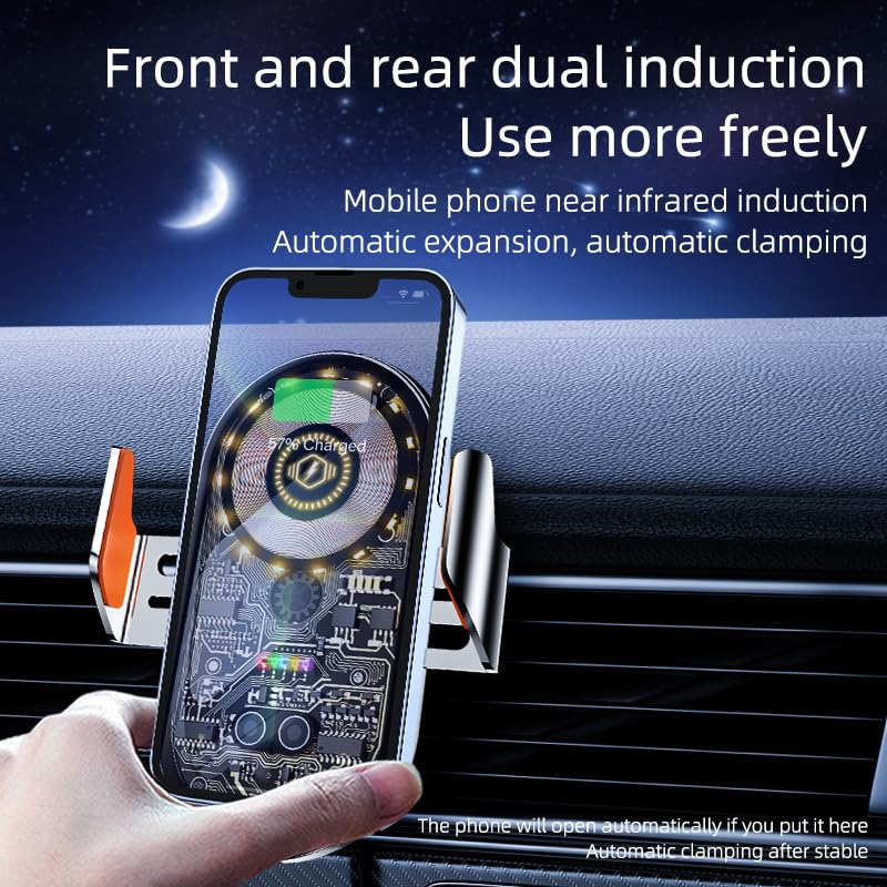 Phone Holders for Your Car with Wireless Chargre - Metal Hook Clip, Auto Clamp Air Vent Cell Phone Car Mount, Hands Free Universal Automobile Cradle Fit for iPhone Android and All Smartphones Silver