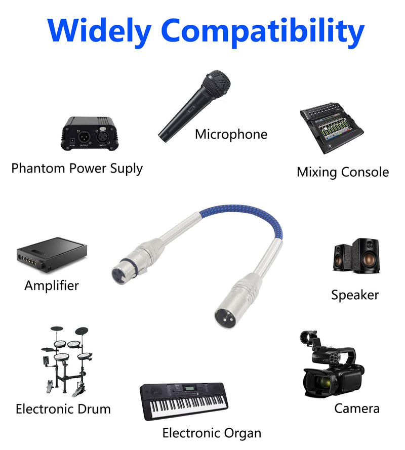 [AUSTRALIA] - LANMINGLEL Short 3 Pin Metal Spring Microphone Cable XLR Male to Female Heavy Duty Balanced Nylon Braided Cord Compatible Speakers, Microphones(0.3M) 0.3M 