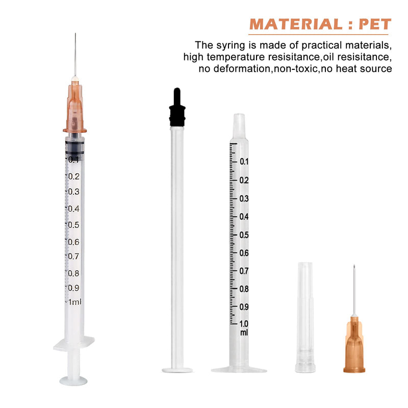 100 Pieces Syringes, Vegena 1 ml Syringe Set, Plastic Tube Syringes with Needle, Disposable Syringes, Small Dosing Syringe, Liquid Syringe, Independent Seal Packaging, Disposable Syringes