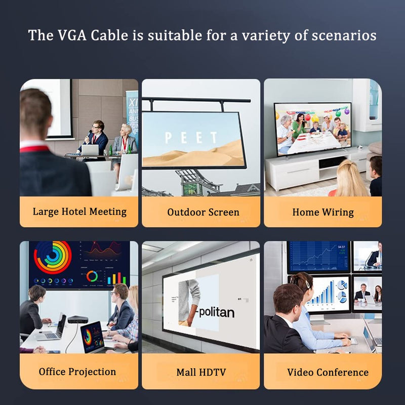 VGA to VGA Cable 50FT, VGA Computer Monitor Cable 50 Feet HD15 VGA Cord 1080P for PC Laptop TV Projector 1