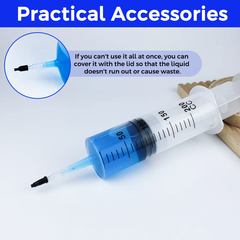 Bohoray Large Syringe 200 ml + 10 ml, Reusable Liquid Syringe with Catheter, Plastic Syringe Dosing Syringe with Cleaning Brush for Scientific Laboratories, Garden Watering, Industry 200ml 1