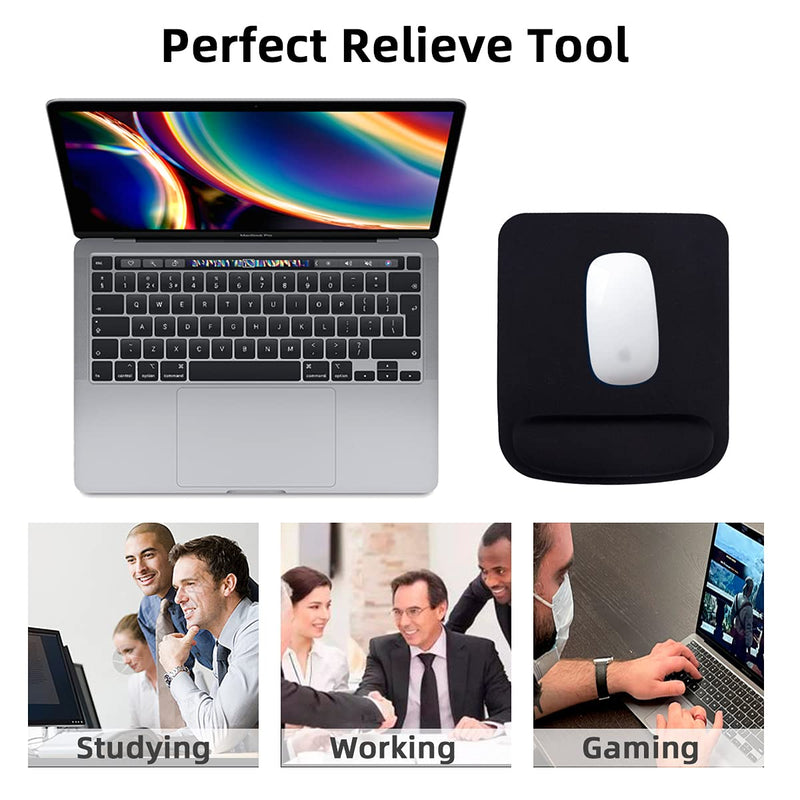WYGCH Office Desk Pad with Wrist Support,Monochrome Waterproof Leather Mouse Pad,Non-Slip Silicone Base for Computer,Laptop, Home,Office & Travel,(250*211*23mm Black)