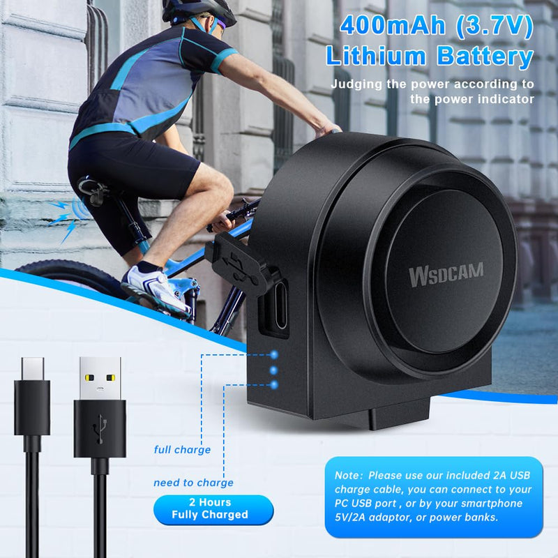 WSDCAM USB Rechargeable Bike Alarm with Remote, Wireless Vehicle Security Alarm System Anti Theft Vibration Motion Sensor Alarm for Car Trailer Motorcycle Scooter Ebike