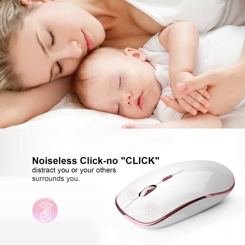 Wireless Mouse for Laptop, J JOYACCESS 2.4G Ultra Thin Silent Mouse with USB Receiver, 2400 DPI Portable Mobile Optical Cordless Mouse for Laptop,Computer,MacBook,Windows, Chromebook, PC(White + Pink) White + Pink