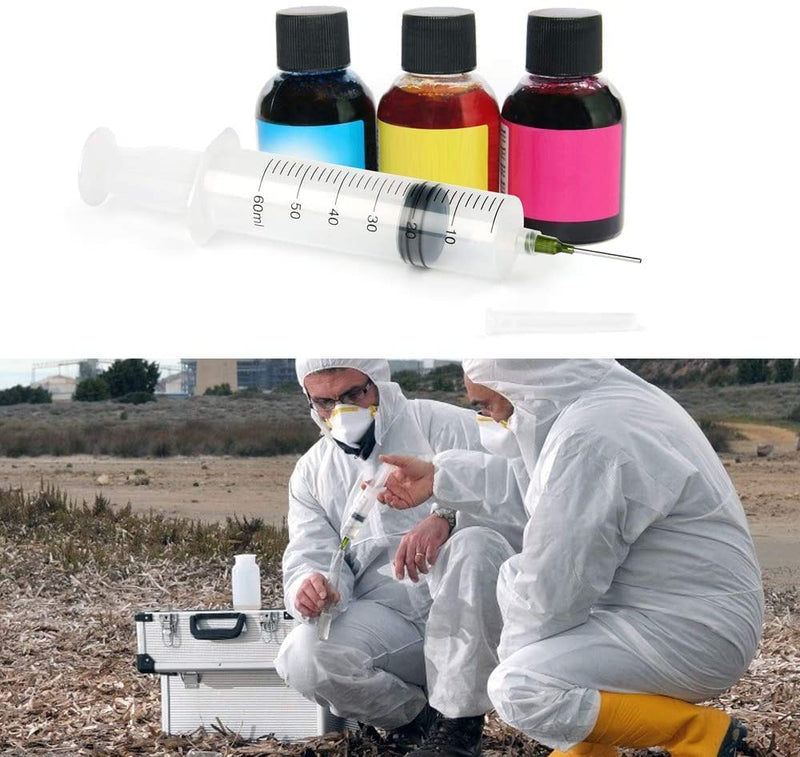 12 Plastic Syringes, 60 ml, Plastic Syringes with Cap, Dosing Syringe with Needle, Reusable Small Plastic Syringe for Liquid Measurement and Dispensing, Industrial, Animal Feeding