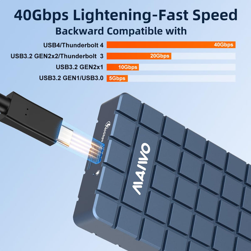 MAIWO M.2 NVMe SSD Enclosure USB4 40Gbps Tool Free Fanless No Noise Aluminum, Compatible with Thunderbolt4/3 USB-C 4/3.2/3.0/2.0, 2280 M Key PCIe NVMe SSD Reader