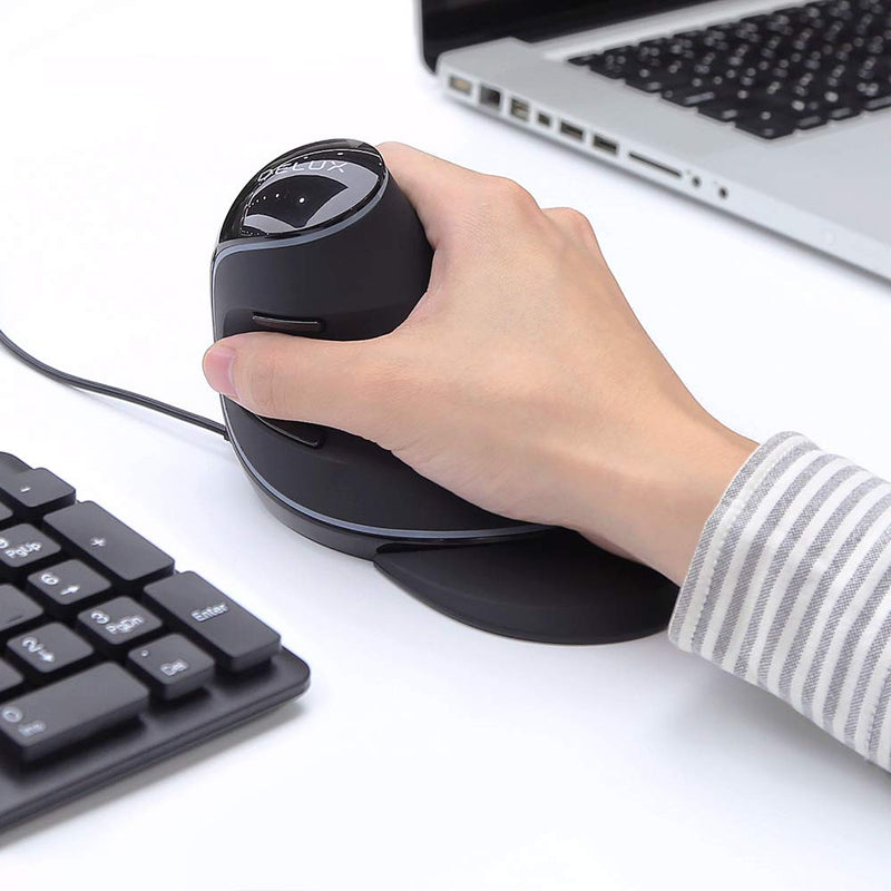 DELUX Wired Ergonomic Vertical Mouse, Large RGB Ergonomic Computer Mouse with 6 Buttons, Removable Wrist Rest, 4000DPI and On-Board Software Reduce Hand Strain,for Carpal Tunnel(M618Plus RGB-Black) Wired with RGB