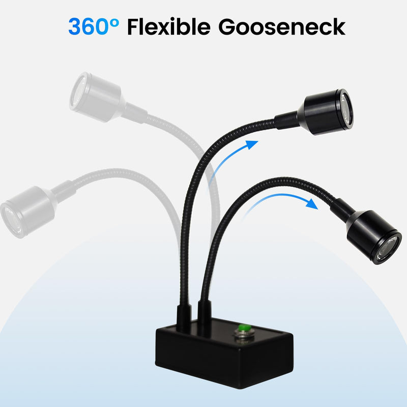 Microscope Articulated Arm Stand Gooseneck Light Set, Dual Gooseneck Spot Light C Mount Lens Holder 26mm-52mm Adjustable Clamp, HDMI USB Camera Lens Electronic Soldering Repairing Stand (Spotlight) Gooseneck SpotLight