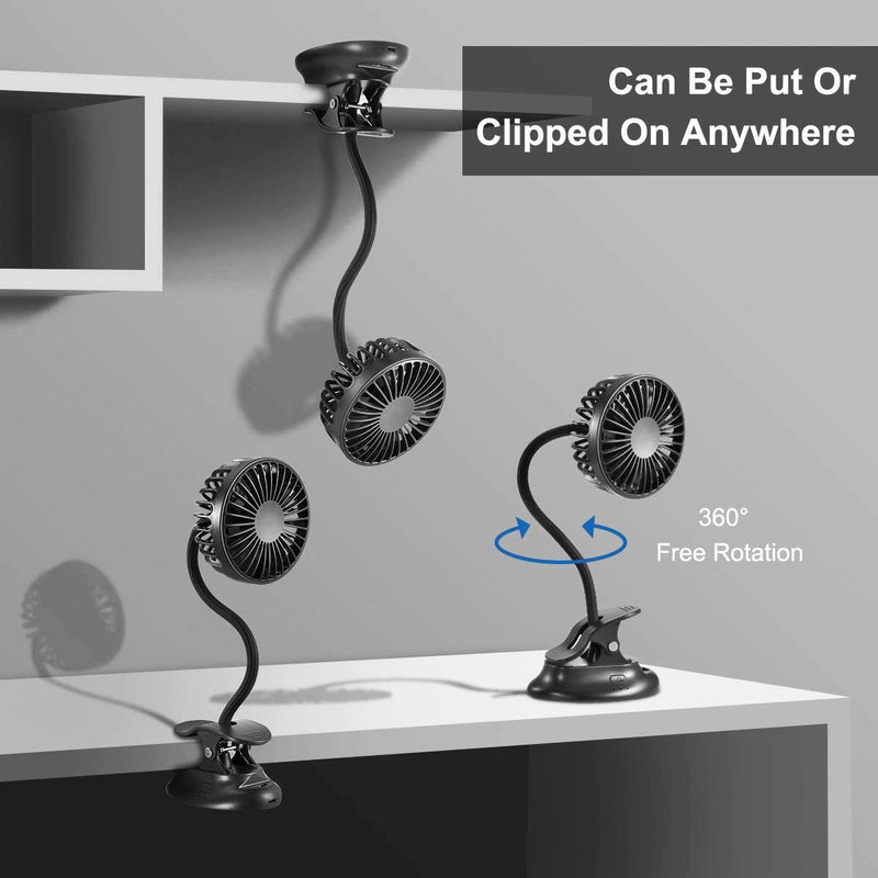 Clip on Fan Usb Fan mini Fan Battery Operated Desk Fan with Emergency Power Bank, USB Clip Fan Rechargeable Personal Fan Flexible Neck 3 Speeds Great for Beach Car Camping Dorm Bed Office