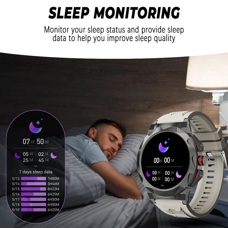 Business Smart Watch for Men,100 Sports Modes,5ATM Waterproof Fitness Smart Watch,1.46''HD Screen,470mAh Large Battery,with Heart Rate/Blood Pressure/Health Monitor Watch Smart D-silicone grey