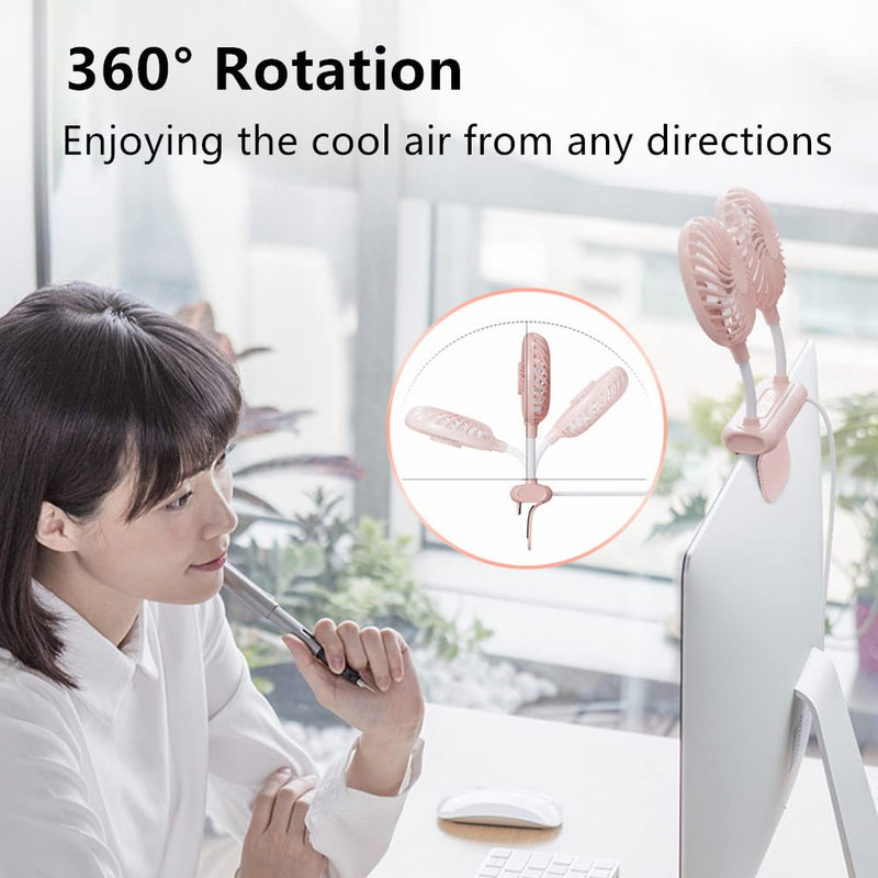 Desktop Fan, THRRLY Monitor Clip on Fan with 2 Fan Heads, 3 Speeds Office Desk fan USB Powered Cooling Fan with Sturdy Adjustable Clamp, Strong Wind Quiet Personal USB Small Fan for Laptops, Desktop. Dark Blue