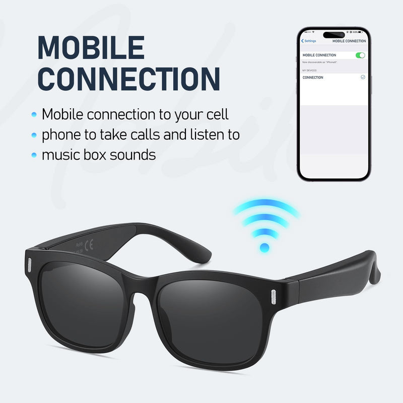 LKEYE Smart Glasses Audio Sunglasses Wireless Music Speaker,Blue Light Open Ear Glasses Indoor/Outdoor,Voice Control,Unisex Gray Lens