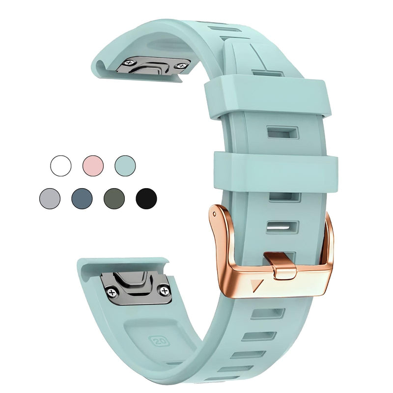 20mm Watch Band for Garmin fenix 5s 6s 7s, Quickfit 20 Bands Rose Gold Silicone WHITE and SEA FOAM Bundle