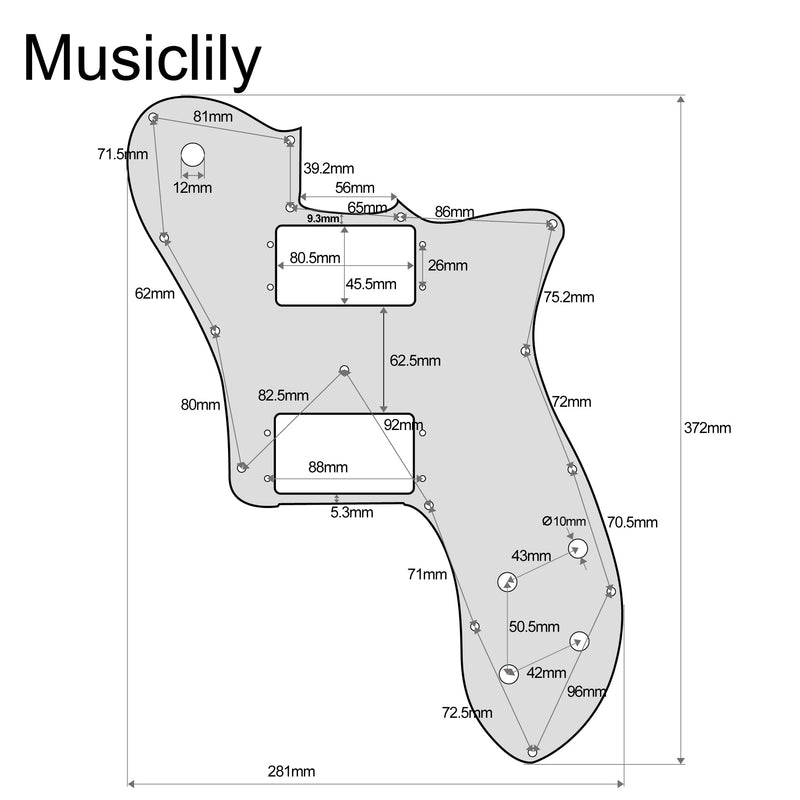 Musiclily Pro 15 Holes Wide Range HH Guitar Pickguard for Mexico Fender 72 Tele Deluxe Style Electric Guitar, 3Ply Black