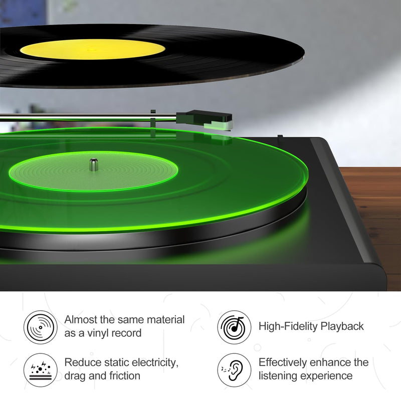 [AUSTRALIA] - Turntable Mat Record Platter Slipmat: Greenlit Acrylic Record Player Platter Vinyl Slip Mats for Turntables Antistatic Tighter & Defined Bass, Green B - Green Slipmat 