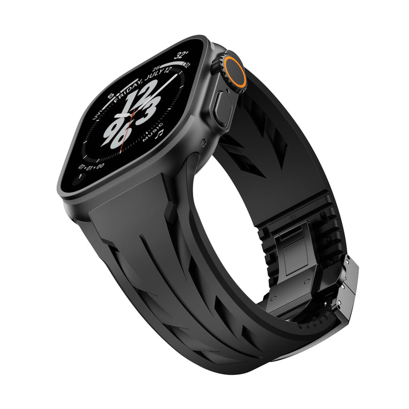 FKM Watch Band F10 - Premium Rubber Strap for Apple Watch Compatible with iWatch Ultra 3 / Ultra2/Series 10 9 8 7 (44mm 45mm 46mm 49mm), Sport bands with Folding buckle, Rugged Heavy Duty Modern 006Black-b 42mm/44mm/45mm/46mm/49mm