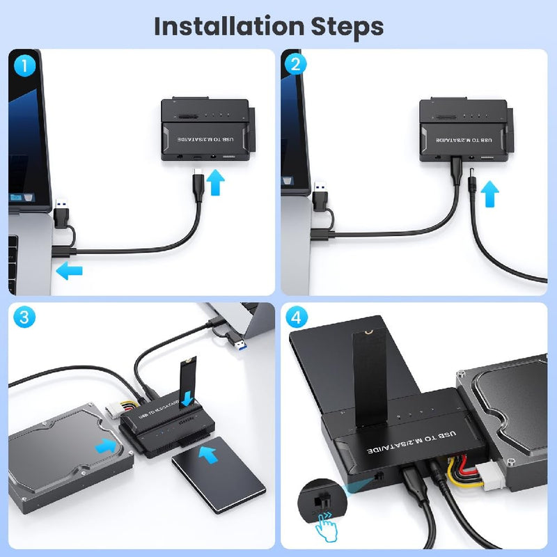 USB 3.0 SSD Docking Type-C USB-C to Dual NVME M-Key M.2 NGFF & IDE 40Pin & SATA 2.5 3.5 Inch Vertical External PCBA Case Enclosure