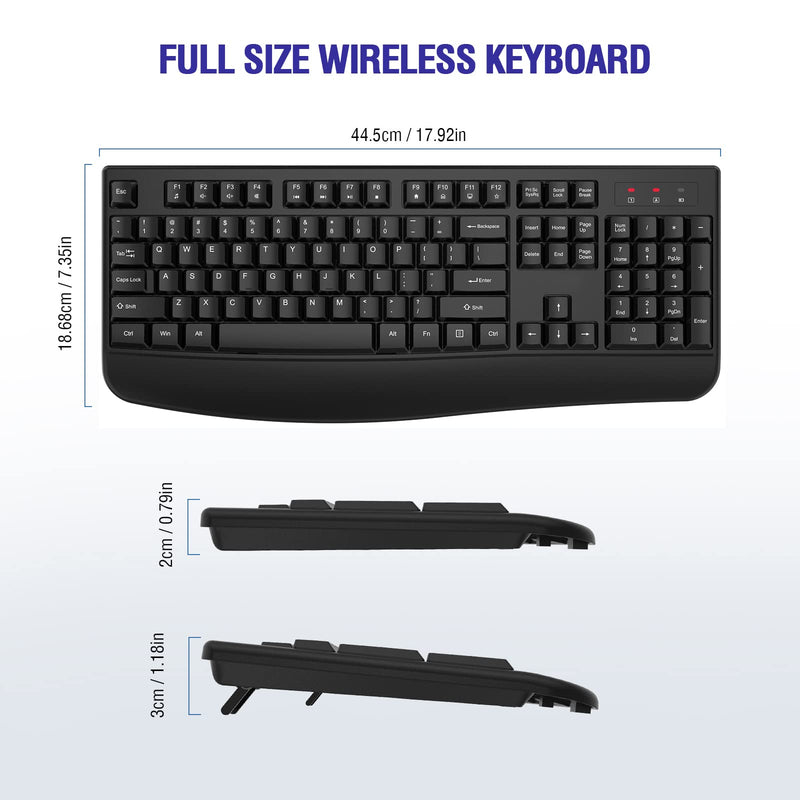 [AUSTRALIA] - Wireless Keyboard, 2.4G Full-Sized Ergonomic Wireless Computer Keyboard with Wrist Rest for Windows, Mac OS Laptop/PC/Desktop/Notebook(Black) Black 