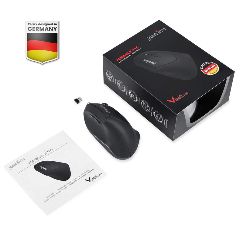 Perixx PERIMICE-715II Wireless Ergonomic Vertical Mouse - 2.4 G - 800/1200/1600 DPI - Right Handed Natural Ergonomic Vertical Design