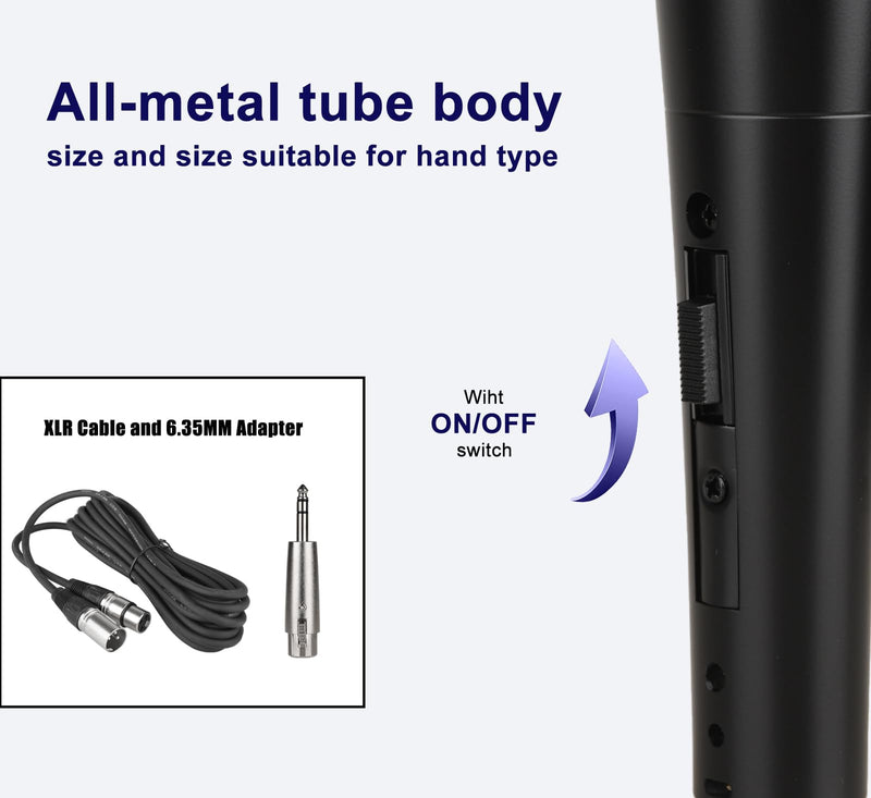 [AUSTRALIA] - LyricLoom Professional Wired Microphone XLR Set, Metal Vocal Dynamic Microphone with 16.4 XLR Male to Female Cable, Mic with Switch Set. DM58 Corded Mic for Karaoke, Speaker, Singing 