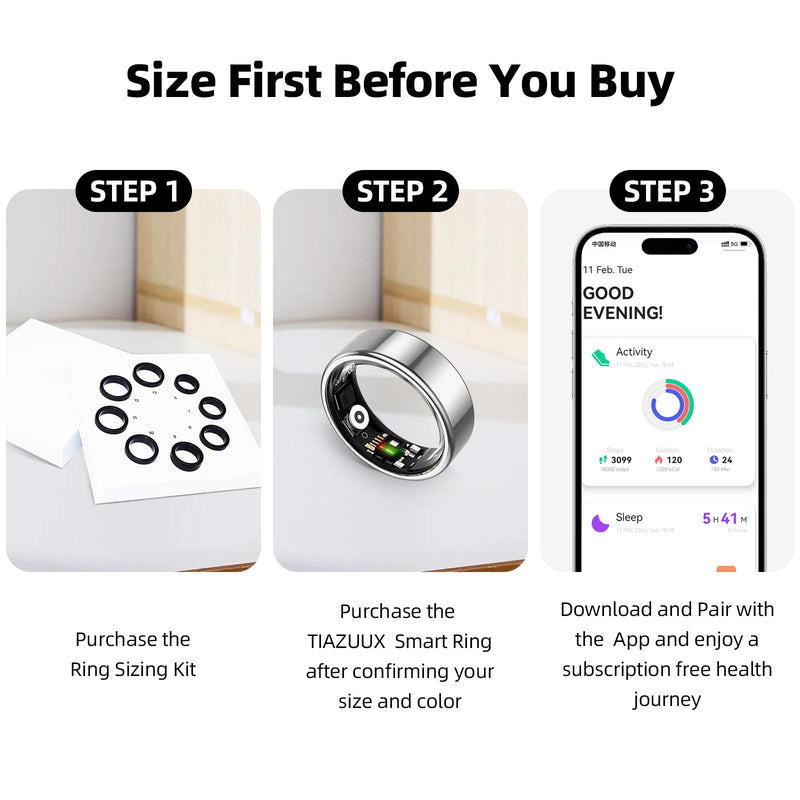 Smart Ring for Women & Men Fitness Sleep Heart Tracker | No Subscription, 5-Day Battery, Heart Rate, Stress, Sleep & Activity Monitoring, IP68 Waterproof, iOS & Android Compatible Silver 8