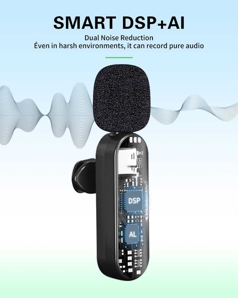 [AUSTRALIA] - Mini Microphone for iPhone Android Camera iPad USB-C, 4 in 1 Professional Wireless Lavalier Lapel Microphone for Recording, Live Stream, YouTube, Facebook, TikTok, Vlog (2 Pcs) 