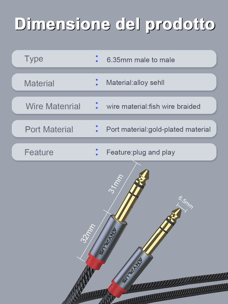 Instrument Cable,【6.6ft/ 2m-2pack】 6.35mm Male to Male 1/4 inch to 1/4 inch Audio Cable, Fish Wire Braided TRS Cable, for Guitar Cable, Bass, Keyboard, Mixer, Amplifier, Equalizer, Speaker. 6.6Ft/2M-2Pack
