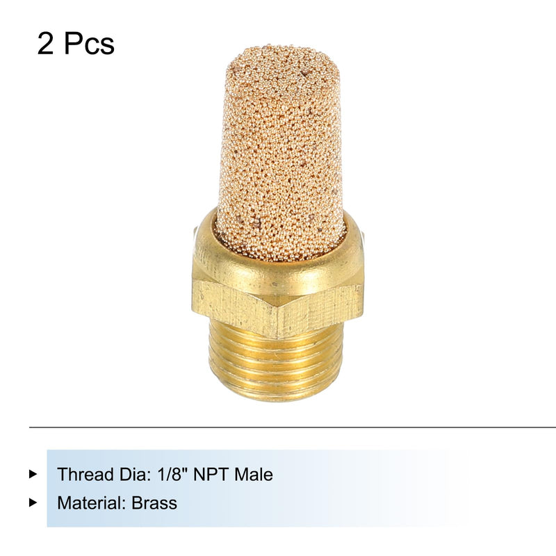 QUARKZMAN Pneumatic Silencer 1/8 Inch NPT Male Long Exhaust Silencer Solenoid Valve Brass Silencer Noise Silent Air Cylinder Accessories for Valve Set of 2