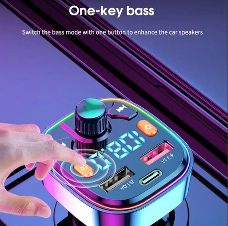 Bluetooth FM Transmitter for Car,Bluetooth Car Adapter with Dual USB Charging Car Charger MP3 Player Support TF Card & USB Disk,Hands Free Calling,7 Colors Led Backlit Light